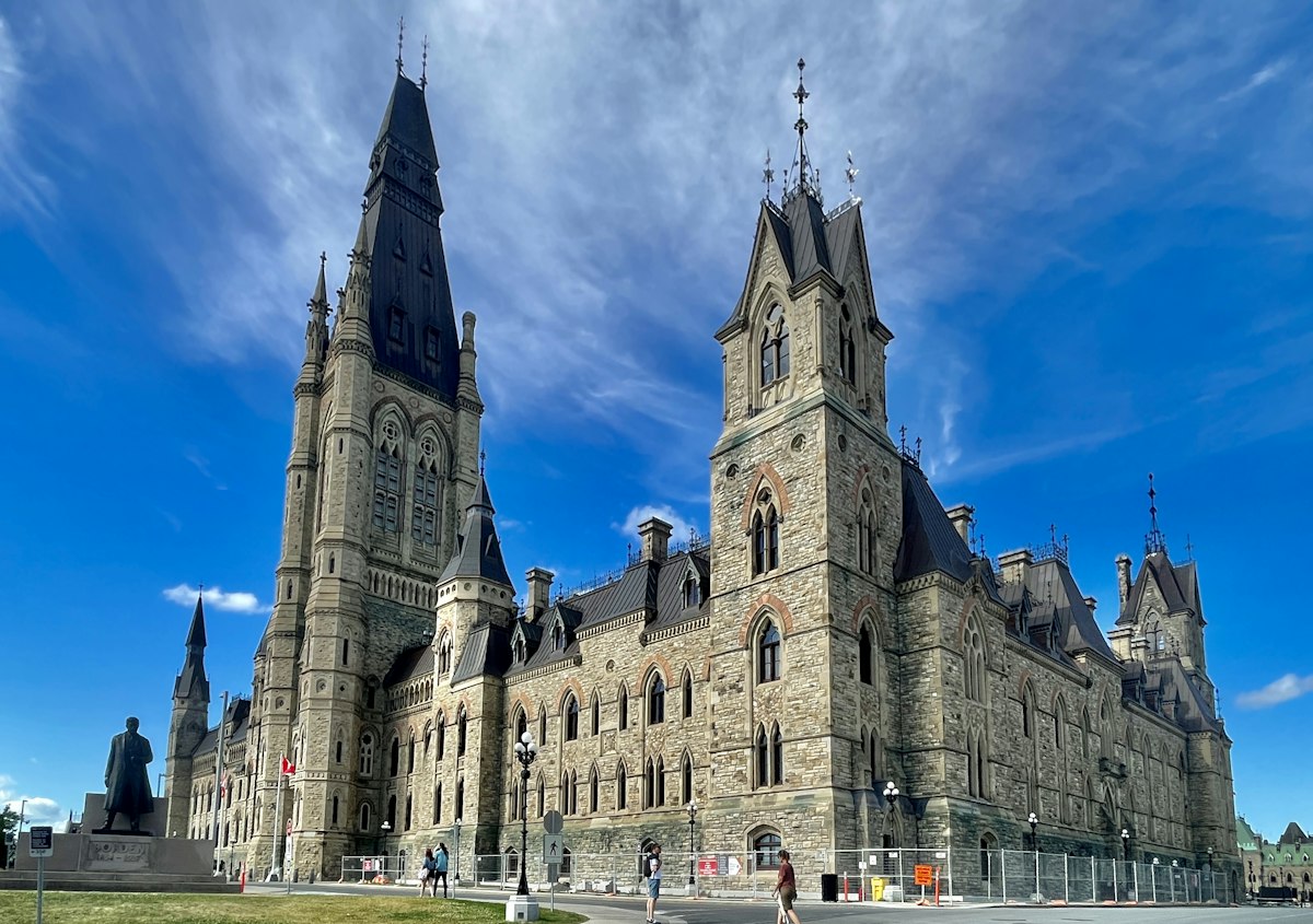 Parliament Hill Gothic buildings under a blue sky in Ottawa