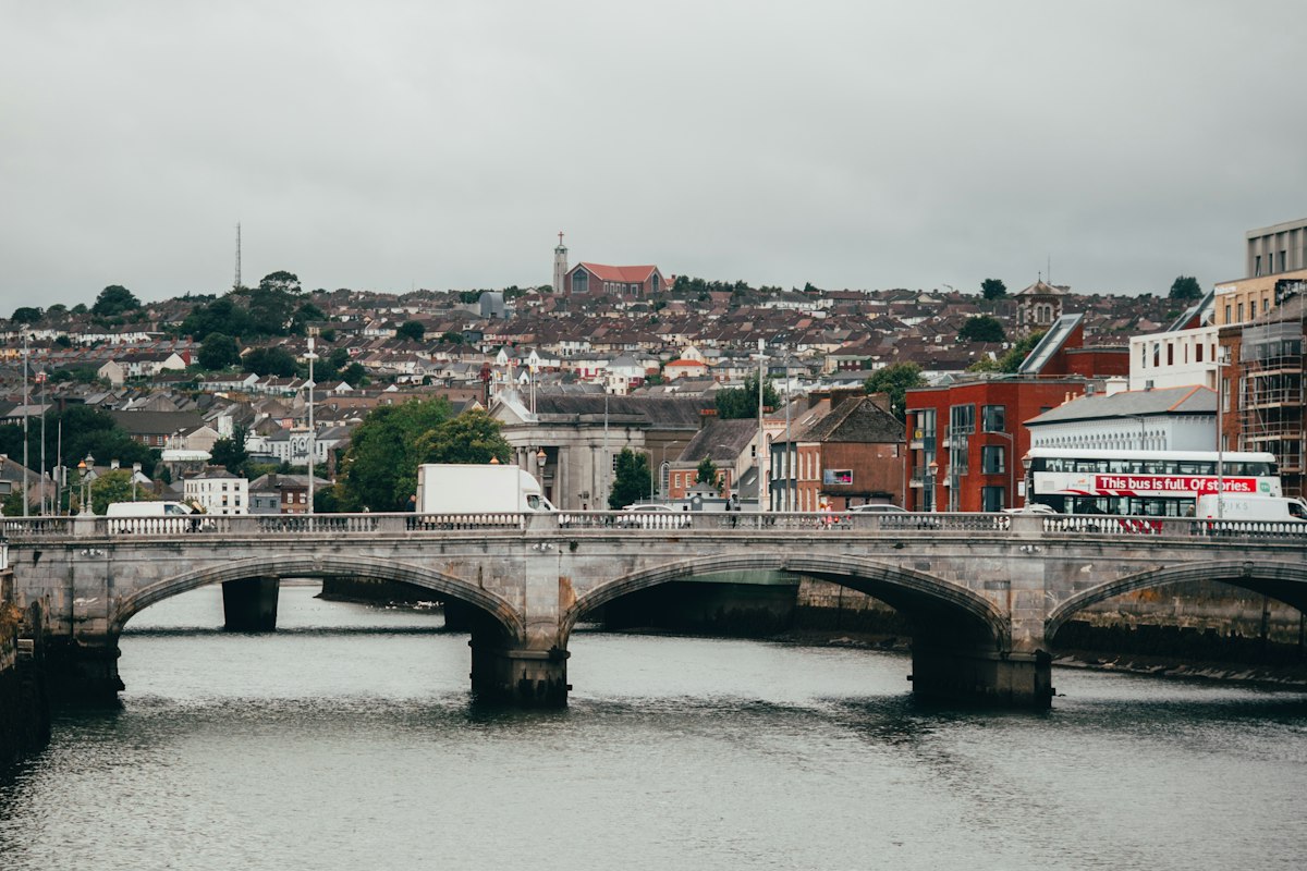 St Patrick’s Bridge over the River Lee with Cork city on the hill beyond