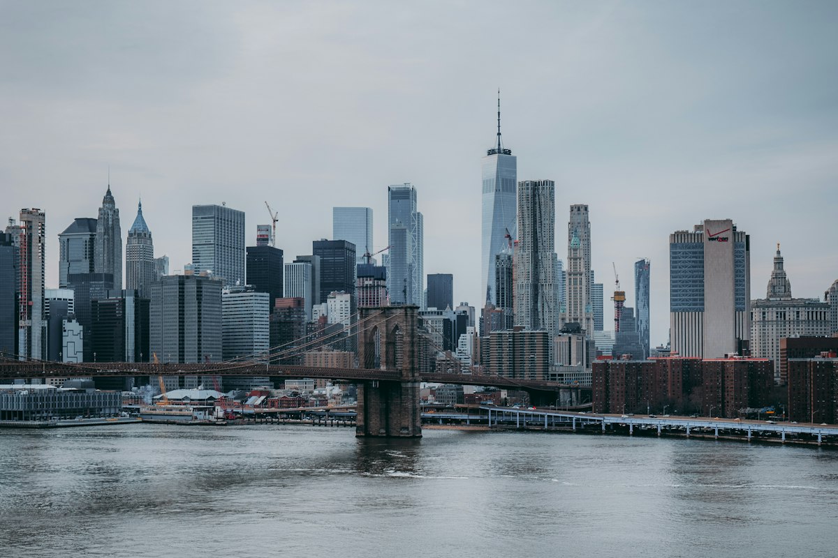 Brooklyn Bridge and Lower Manhattan skyline across the East River