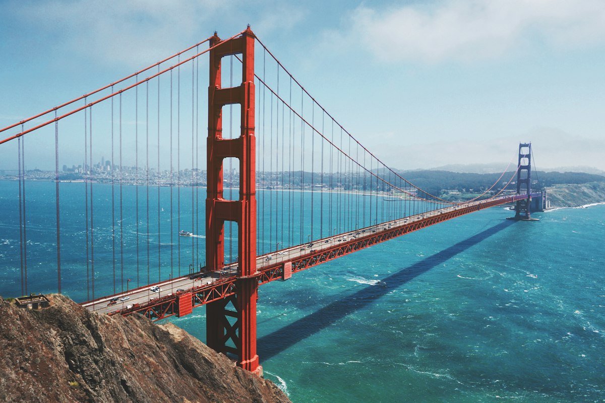 Golden Gate Bridge spanning the bay with San Francisco beyond